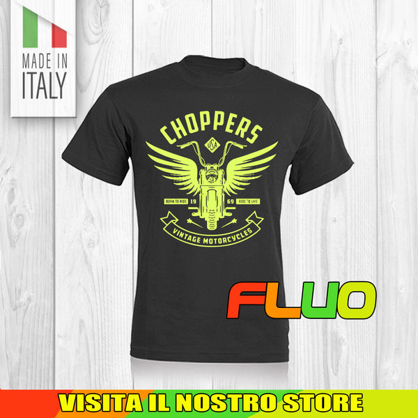 T SHIRT MAGLIA FLUO 5 BIKER MOTO CYCLE CHOPPERS MOTOR VINTAGE OLD UOMO DONNA