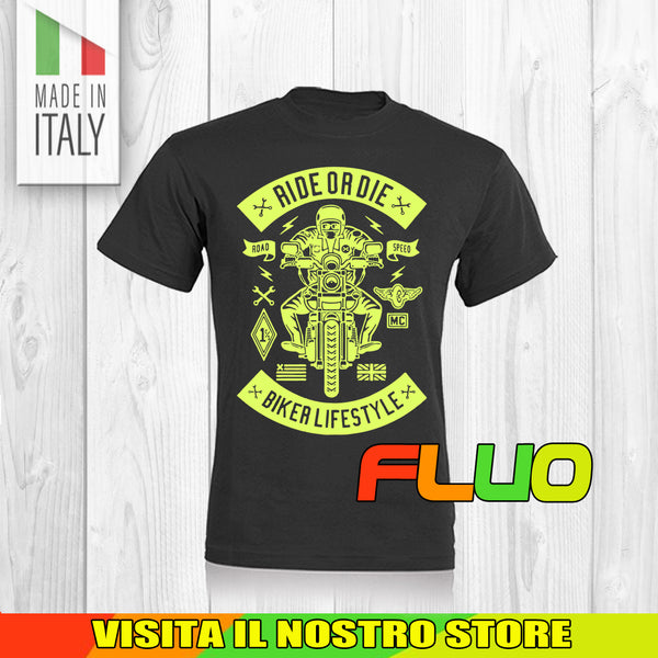 T SHIRT MAGLIA FLUO 8 BIKER MOTO CYCLE CHOPPERS MOTOR VINTAGE OLD UOMO DONNA
